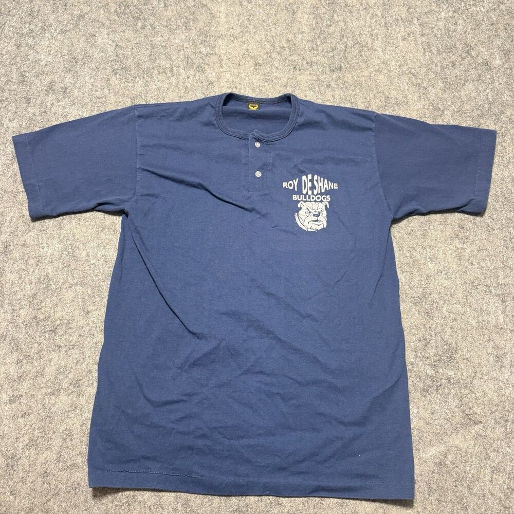 Vintage 80s Roy De Shane Bulldogs Henley Shirt L Faucon Single Stitch Blue